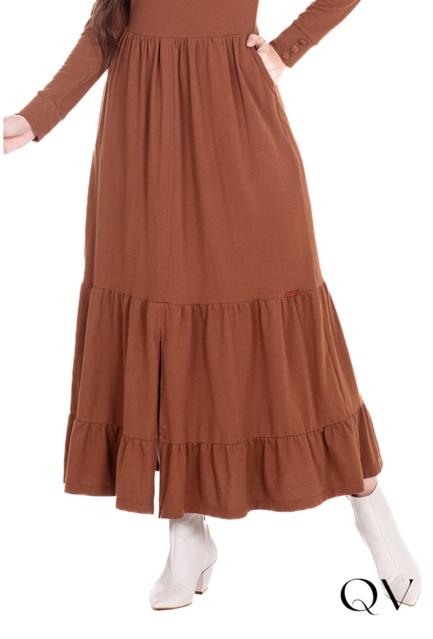 VESTIDO EM MALHA PIQUET LONGUETE MARROM - HAPUK VESTIDO EM MALHA PIQUET LONGUETE MARROM - HAPUK
