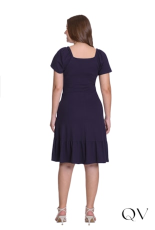 VESTIDO EM MALHA PIQUET TRANÇA NOS OMBROS MARINHO - HAPUK
