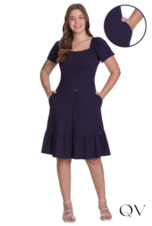 VESTIDO EM MALHA PIQUET TRANÇA NOS OMBROS MARINHO - HAPUK VESTIDO EM MALHA PIQUET TRANÇA NOS OMBROS MARINHO - HAPUK