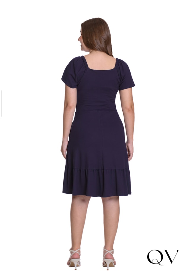 VESTIDO EM MALHA PIQUET TRANÇA NOS OMBROS MARINHO - HAPUK