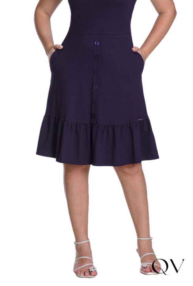 VESTIDO EM MALHA PIQUET TRANÇA NOS OMBROS MARINHO - HAPUK