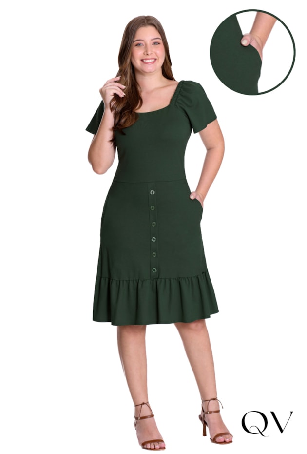 VESTIDO EM MALHA PIQUET TRANÇA NOS OMBROS VERDE - HAPUK