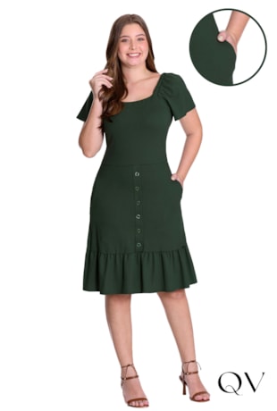 VESTIDO EM MALHA PIQUET TRANÇA NOS OMBROS VERDE - HAPUK VESTIDO EM MALHA PIQUET TRANÇA NOS OMBROS VERDE - HAPUK