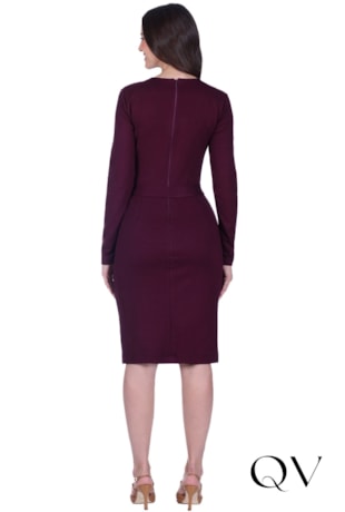 VESTIDO EM MALHA PONTO ROMA COM BOTÕES BORDÔ - HAPUK
