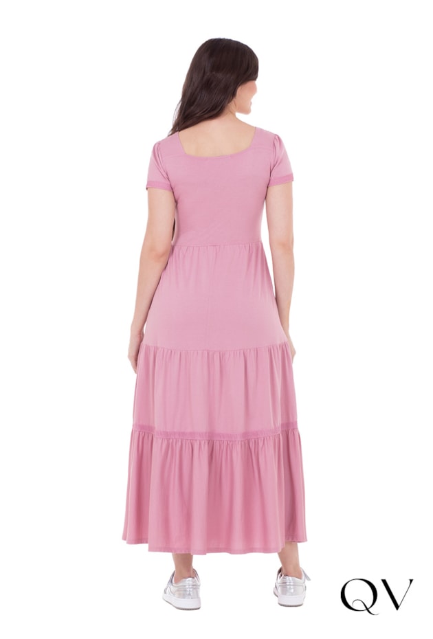 VESTIDO EM MALHA TEXTURIZADA COM GUIPIR ROSE - HAPUK