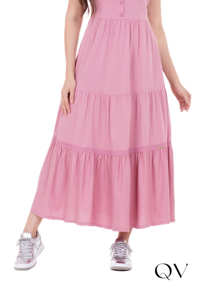 VESTIDO EM MALHA TEXTURIZADA COM GUIPIR ROSE - HAPUK