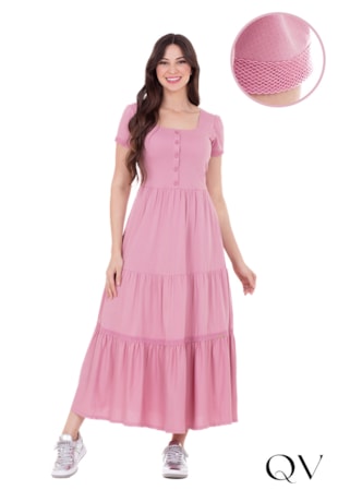 VESTIDO EM MALHA TEXTURIZADA COM GUIPIR ROSE - HAPUK