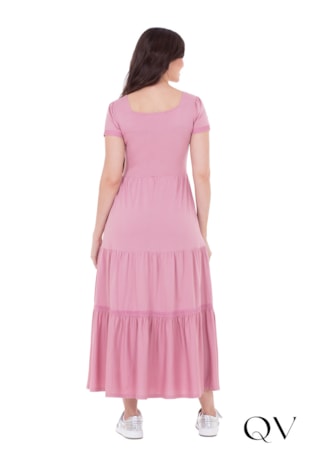 VESTIDO EM MALHA TEXTURIZADA COM GUIPIR ROSE - HAPUK