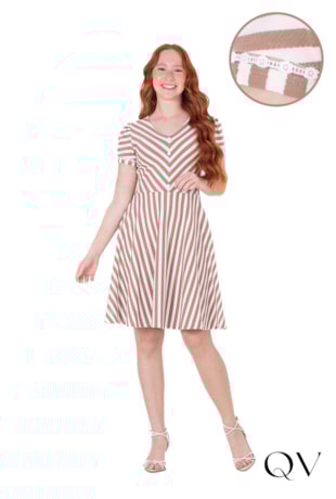 VESTIDO EM MALHA TEXTURIZADA LISTRADO BEGE - HAPUK VESTIDO EM MALHA TEXTURIZADA LISTRADO BEGE - HAPUK