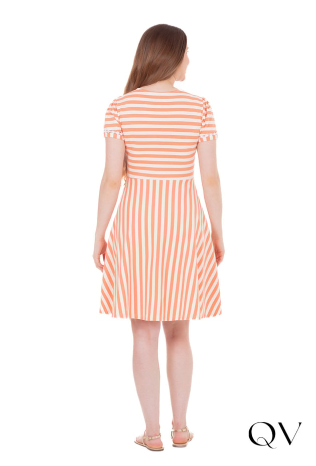 VESTIDO EM MALHA TEXTURIZADA LISTRADO LARANJA - HAPUK