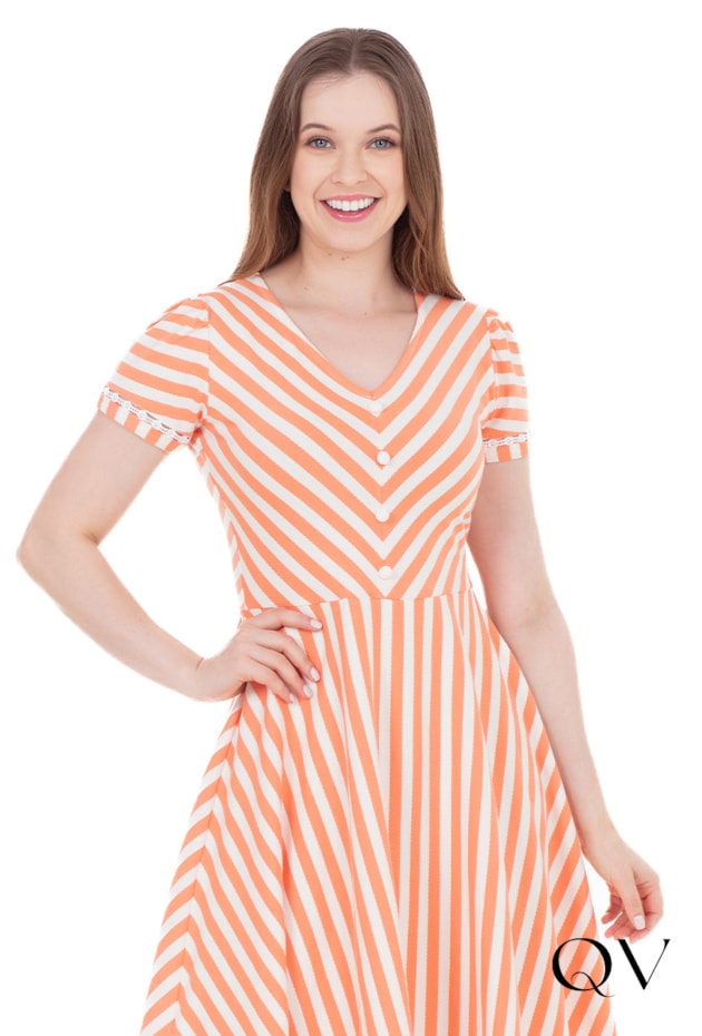 VESTIDO EM MALHA TEXTURIZADA LISTRADO LARANJA - HAPUK