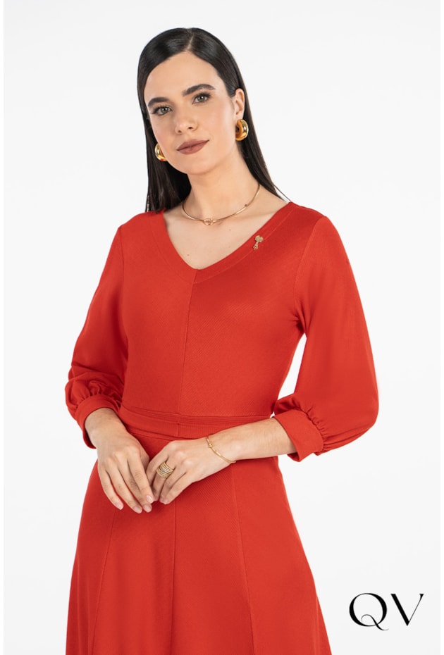 VESTIDO EM MOLETIN VERMELHO - VIA TOLENTINO  VESTIDO EM MOLETIN VERMELHO - VIA TOLENTINO