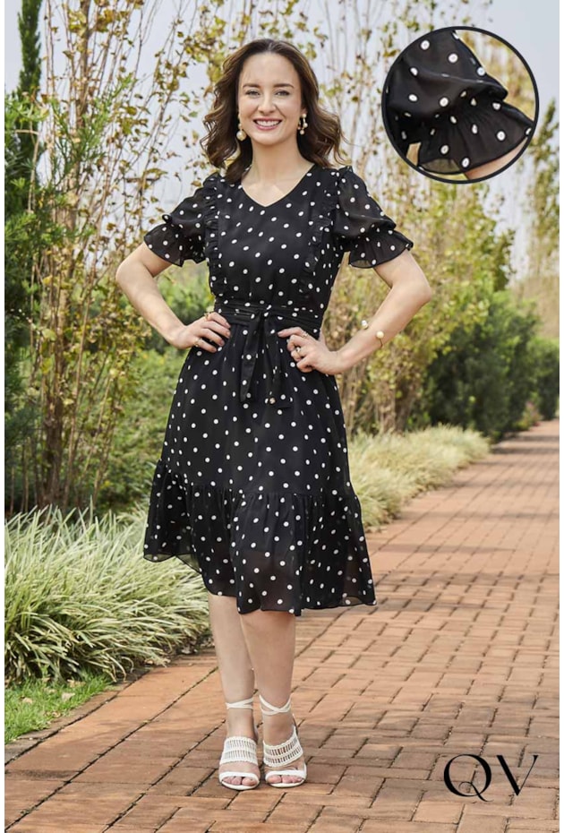 Vestido Em Musseline Poá Jany Pim QVestido Moda Evangelica Feminina