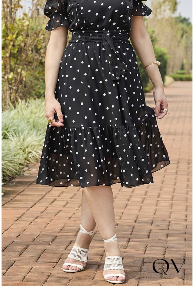 Vestido Em Musseline Poá Jany Pim QVestido Moda Evangelica Feminina