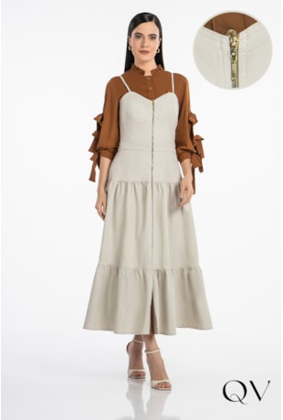 VESTIDO EM SARJA COM RECORTES BEGE - VIA TOLENTINO