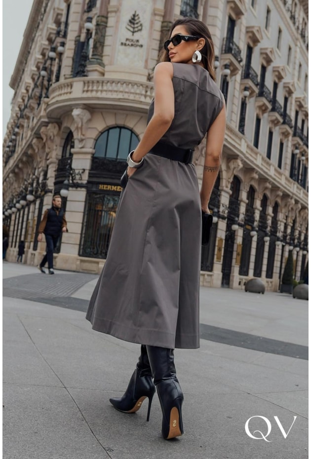 VESTIDO EM SARJA TRANSPASSADO CINZA ESCURO - LUZIA FAZZOLLI VESTIDO EM SARJA TRANSPASSADO CINZA ESCURO - LUZIA FAZZOLLI