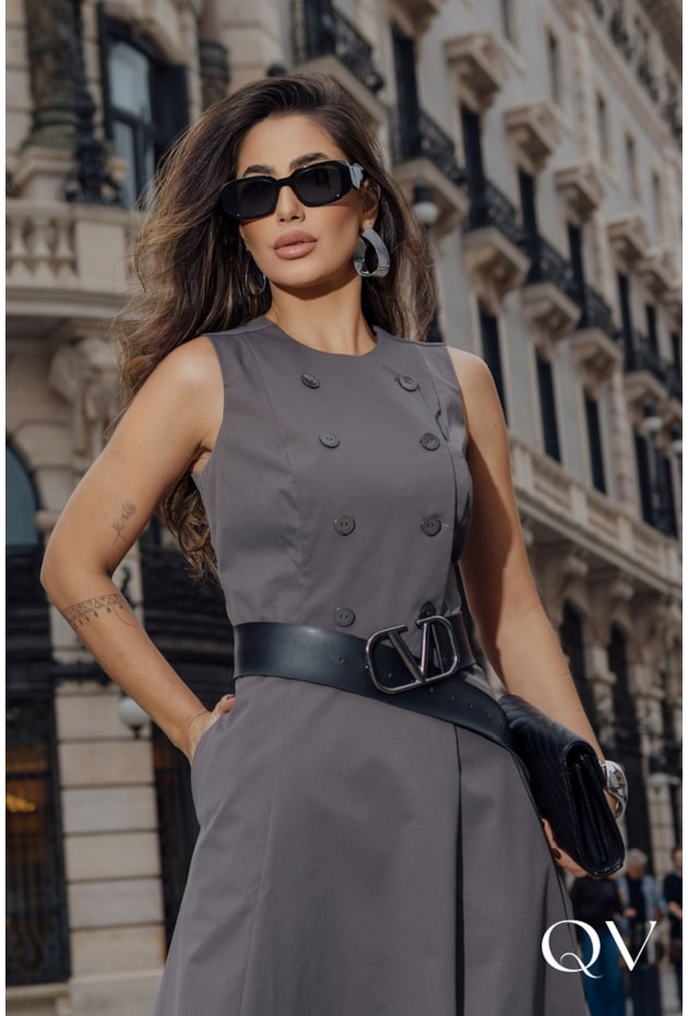 VESTIDO EM SARJA TRANSPASSADO CINZA ESCURO - LUZIA FAZZOLLI VESTIDO EM SARJA TRANSPASSADO CINZA ESCURO - LUZIA FAZZOLLI