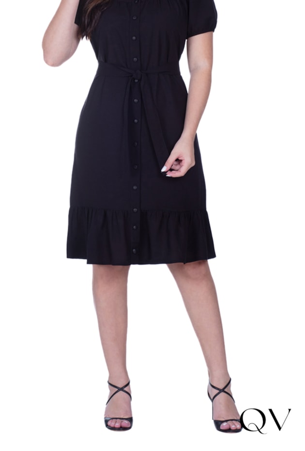 VESTIDO EM TECIDO PLANO COM BORDADO INDUSTRIAL PRETO - HAPUK