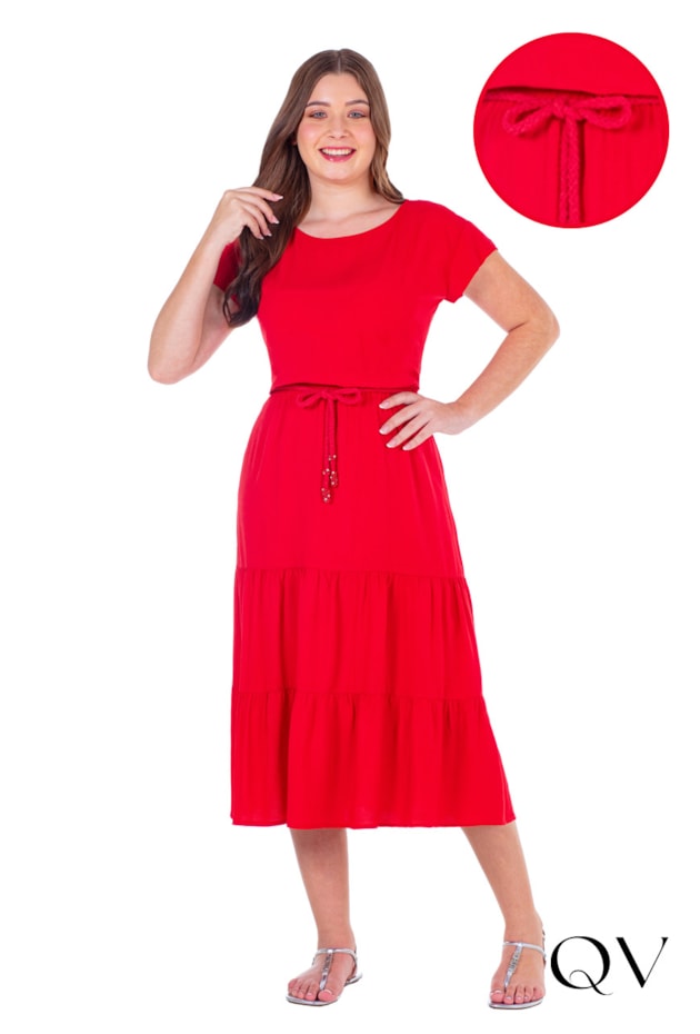 VESTIDO EM TECIDO PLANO RECORTES FRANZIDOS VERMELHO - HAPUK