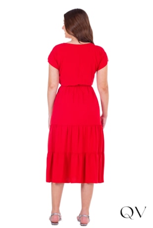 VESTIDO EM TECIDO PLANO RECORTES FRANZIDOS VERMELHO - HAPUK