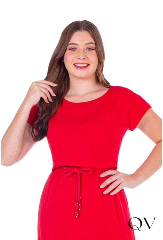 VESTIDO EM TECIDO PLANO RECORTES FRANZIDOS VERMELHO - HAPUK