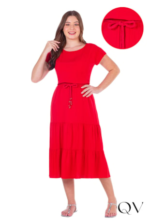 VESTIDO EM TECIDO PLANO RECORTES FRANZIDOS VERMELHO - HAPUK