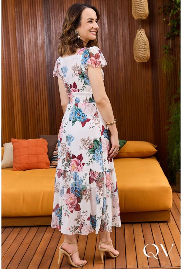 VESTIDO EM TOQUE DE SEDA MIDI FLORAL - JANY PIM