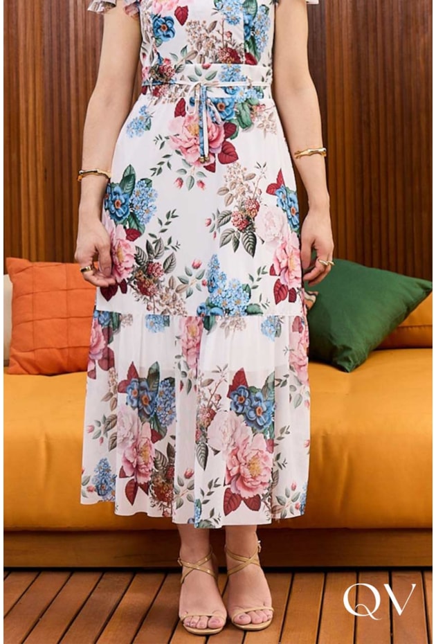 VESTIDO EM TOQUE DE SEDA MIDI FLORAL - JANY PIM