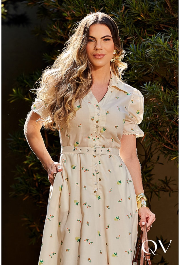 VESTIDO EM TRICOLINE BORDADO BEGE - LUZIA FAZZOLLI VESTIDO EM TRICOLINE BORDADO BEGE - LUZIA FAZZOLLI