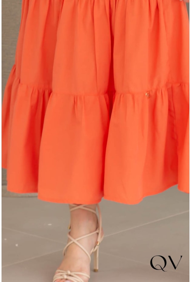 VESTIDO EM TRICOLINE COM BORDADO LARANJA - VALENTINA SIRRAH VESTIDO EM TRICOLINE COM BORDADO LARANJA - VALENTINA SIRRAH
