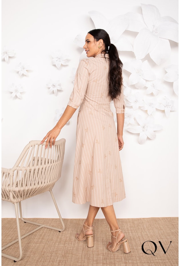 VESTIDO EM TRICOLINE COM BORDADOS NUDE - LEKAZIS VESTIDO EM TRICOLINE COM BORDADOS NUDE - LEKAZIS