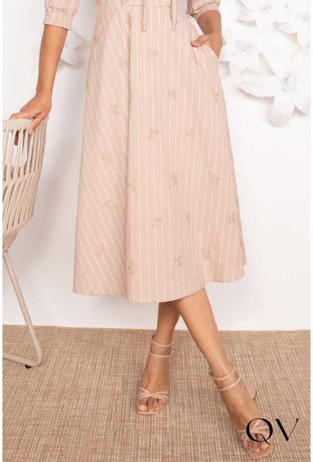 VESTIDO EM TRICOLINE COM BORDADOS NUDE - LEKAZIS VESTIDO EM TRICOLINE COM BORDADOS NUDE - LEKAZIS