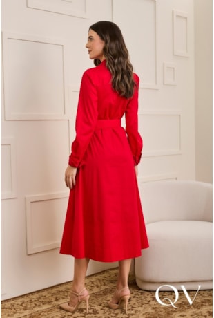 VESTIDO EM TRICOLINE COM CINTO ENCAPADO VERMELHO - JANY PIM