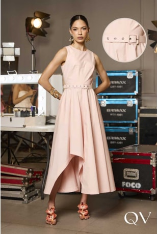 VESTIDO EM TRICOLINE COM RECORTES ROSA - LUZIA FAZZOLLI