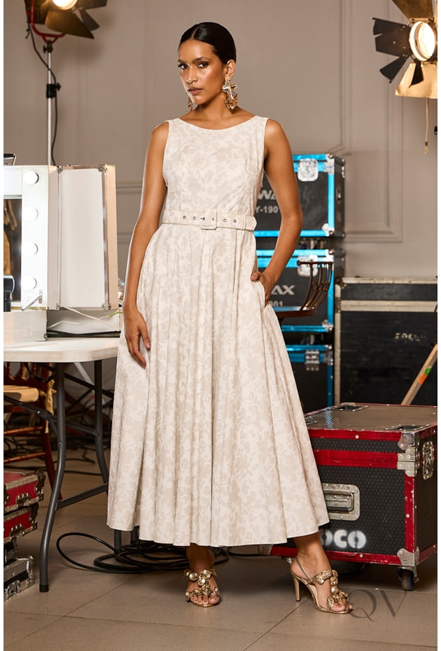 VESTIDO EM TRICOLINE ESTAMPADO FLORAL OFF WHITE - LUZIA FAZZOLLI