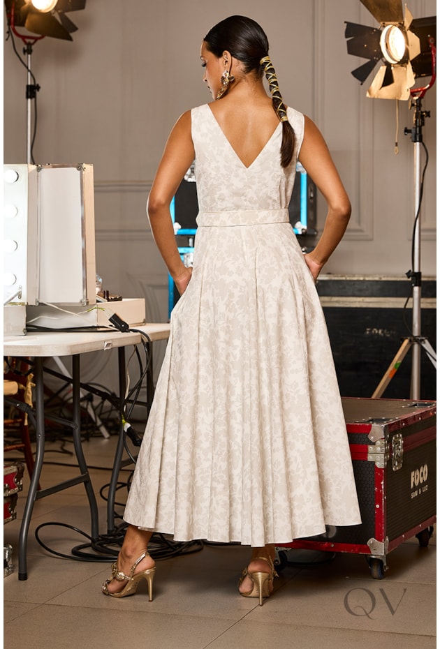 VESTIDO EM TRICOLINE ESTAMPADO FLORAL OFF WHITE - LUZIA FAZZOLLI