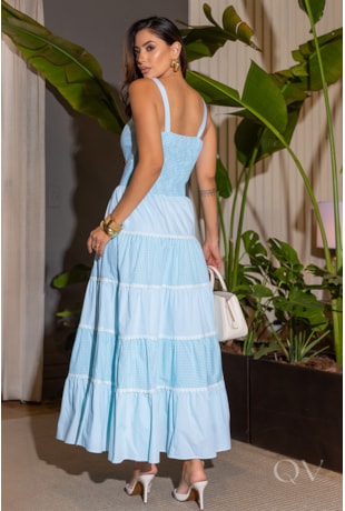 VESTIDO EM TRICOLINE FIO TINTO LISTRADA E VICHY - LUZIA FAZZOLLI