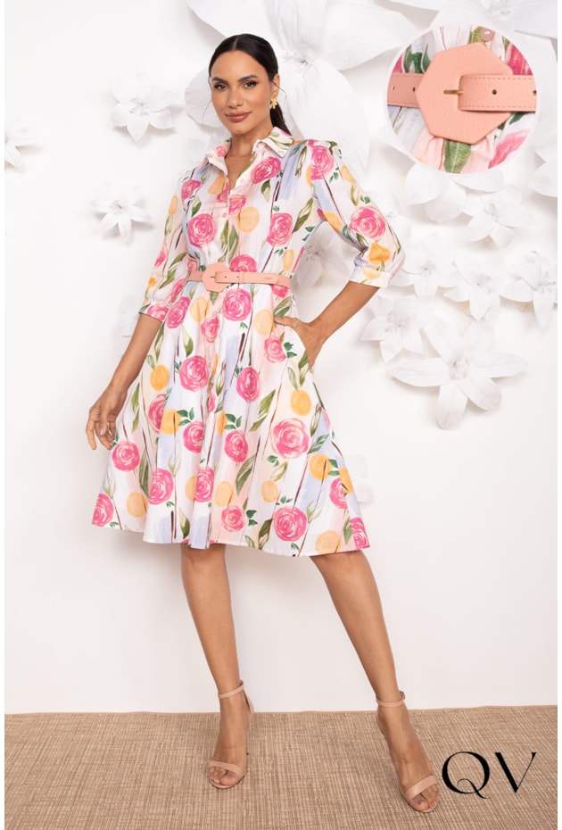 VESTIDO EM TRICOLINE FLORAL - LEKAZIS VESTIDO EM TRICOLINE FLORAL - LEKAZIS