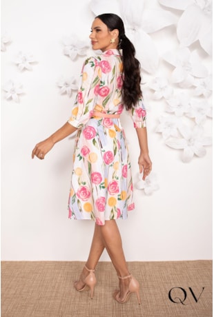 VESTIDO EM TRICOLINE FLORAL - LEKAZIS