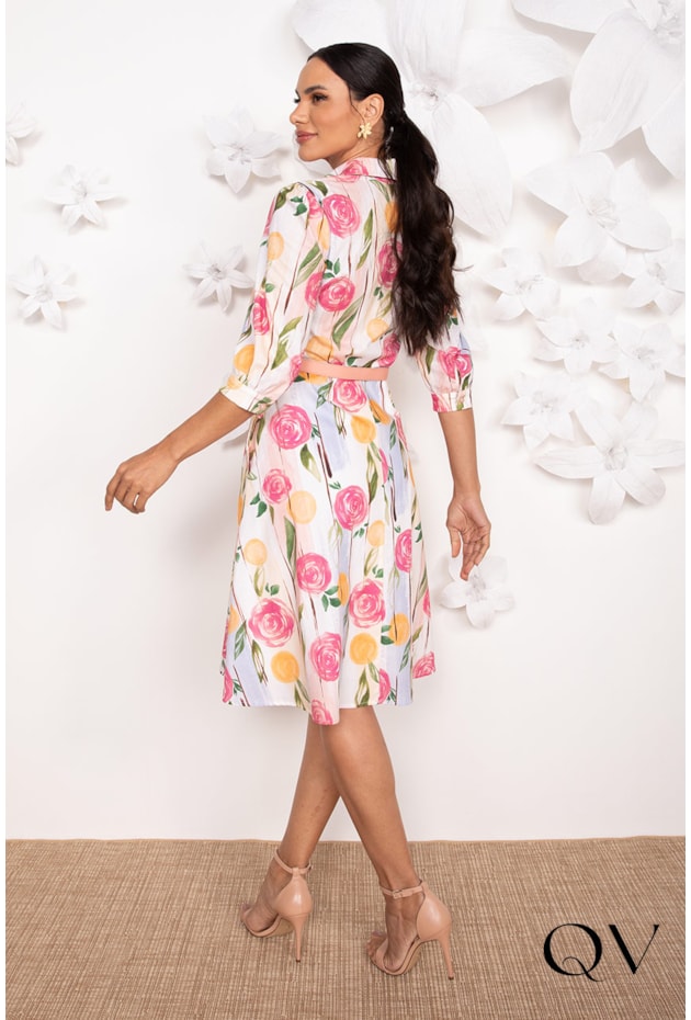 VESTIDO EM TRICOLINE FLORAL - LEKAZIS