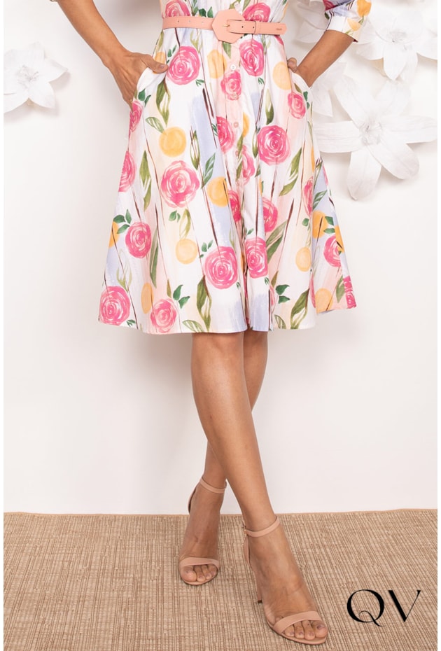 VESTIDO EM TRICOLINE FLORAL - LEKAZIS