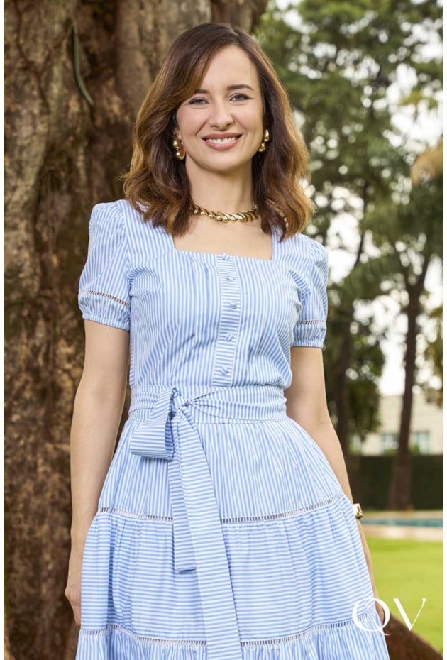 VESTIDO EM TRICOLINE LISTRAS AZUL - JANY PIM