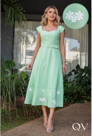 VESTIDO EM TRICOLINE VICHY VERDE - LUZIA FAZZOLLI