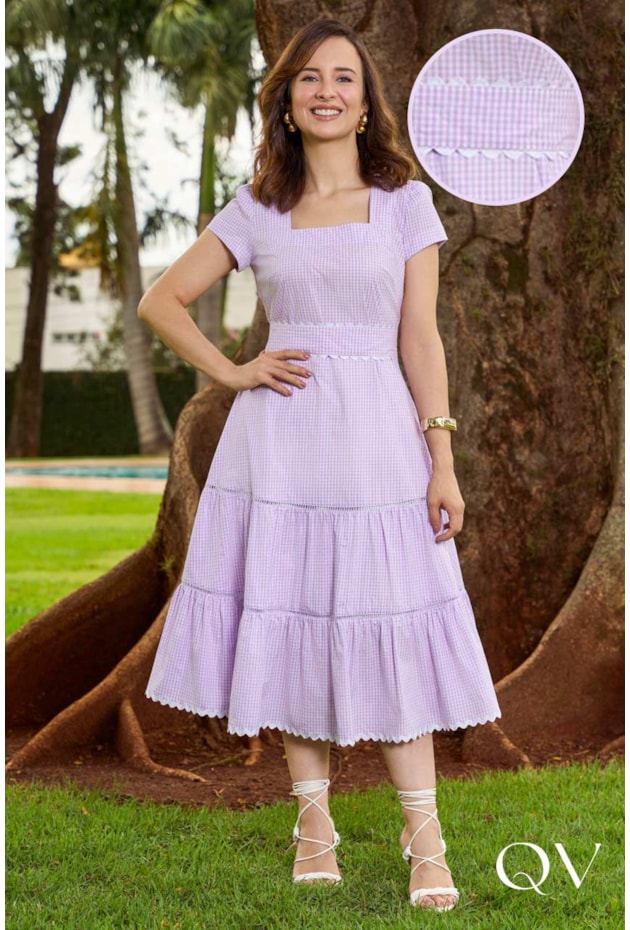VESTIDO EM TRICOLINE XADREZ LILÁS - JANY PIM VESTIDO EM TRICOLINE XADREZ LILÁS - JANY PIM