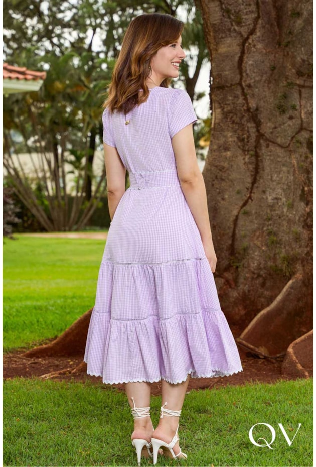 VESTIDO EM TRICOLINE XADREZ LILÁS - JANY PIM VESTIDO EM TRICOLINE XADREZ LILÁS - JANY PIM