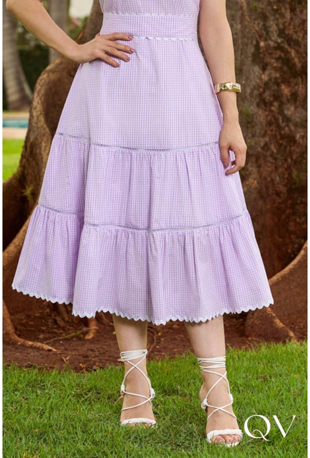 VESTIDO EM TRICOLINE XADREZ LILÁS - JANY PIM VESTIDO EM TRICOLINE XADREZ LILÁS - JANY PIM