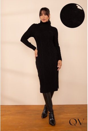 Produto VESTIDO EM TRICOT GOLA ALTA PRETO - LEKAZIS