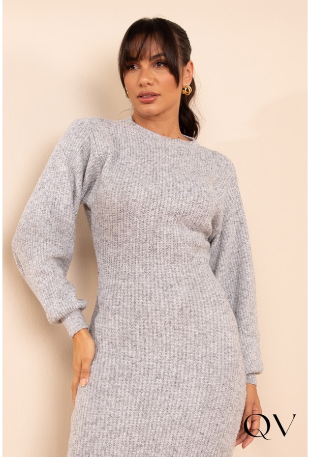 VESTIDO EM TRICOT MIDI CINZA - LEKAZIS