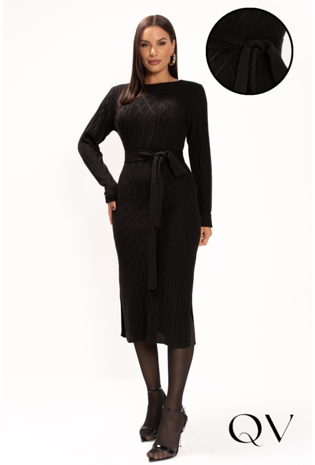VESTIDO EM TRICOT VISCOSE PRETO - LEKAZIS
