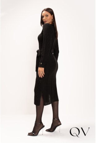 VESTIDO EM TRICOT VISCOSE PRETO - LEKAZIS